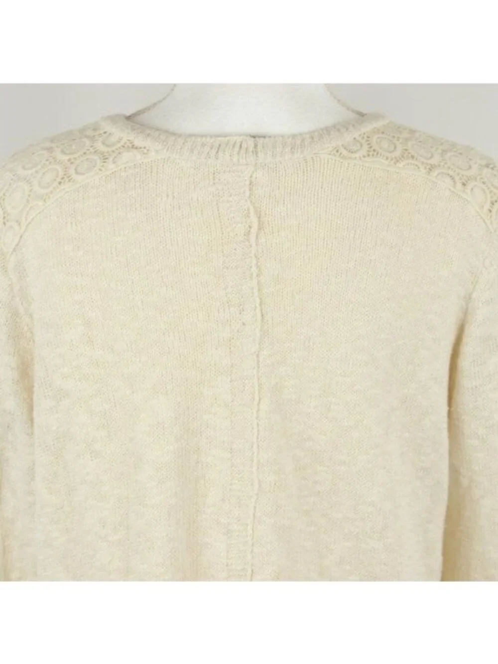 Lucky Brand Women's Medium Cream Scoop Neck Open Work Crochet Sweater